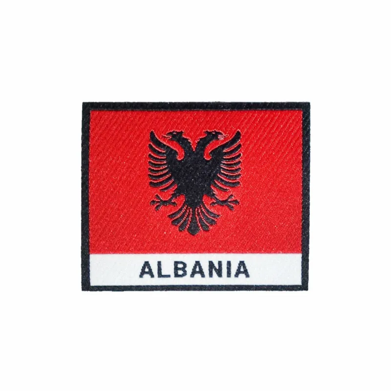 Albania Flag Iron On Patch sold by Black Maple Trading