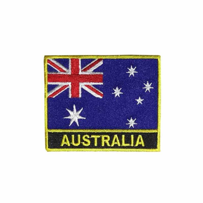 Australia Flag Gold Frame Iron On Patch sold by Black Maple Trading