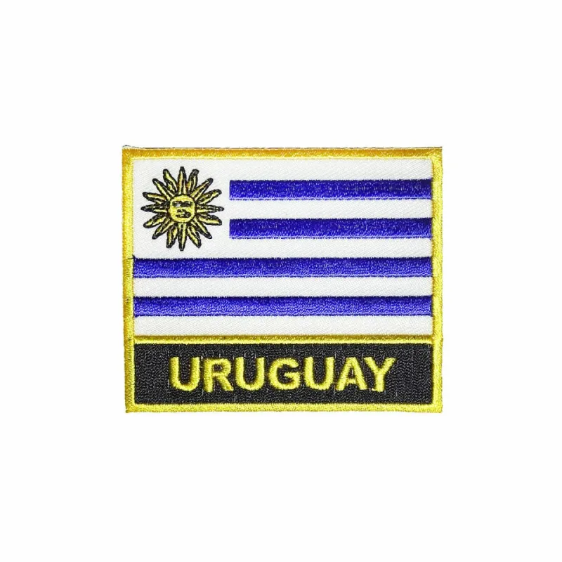 Uruguay Flag Gold Frame Iron On Patch sold by Black Maple Trading