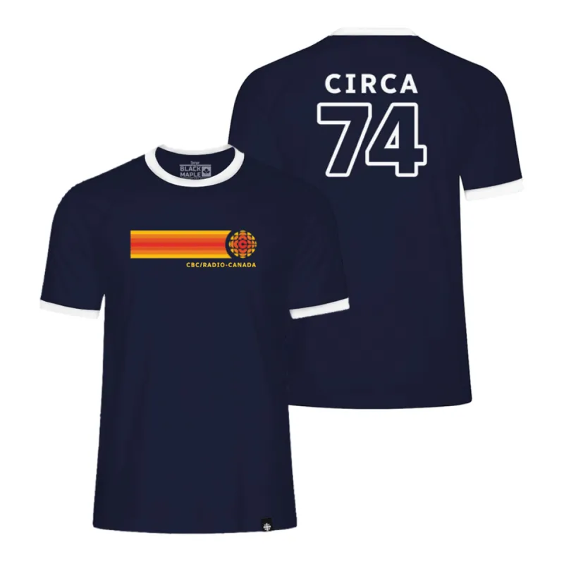 CBC 74 Retro Stripe Ringer Tee Navy with White sold by Black Maple Trading