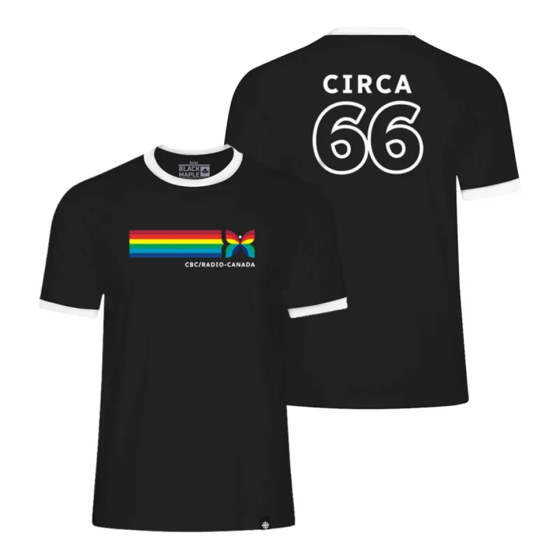 CBC 66 Retro Stripe Ringer Tee Black with White sold by Black Maple Trading