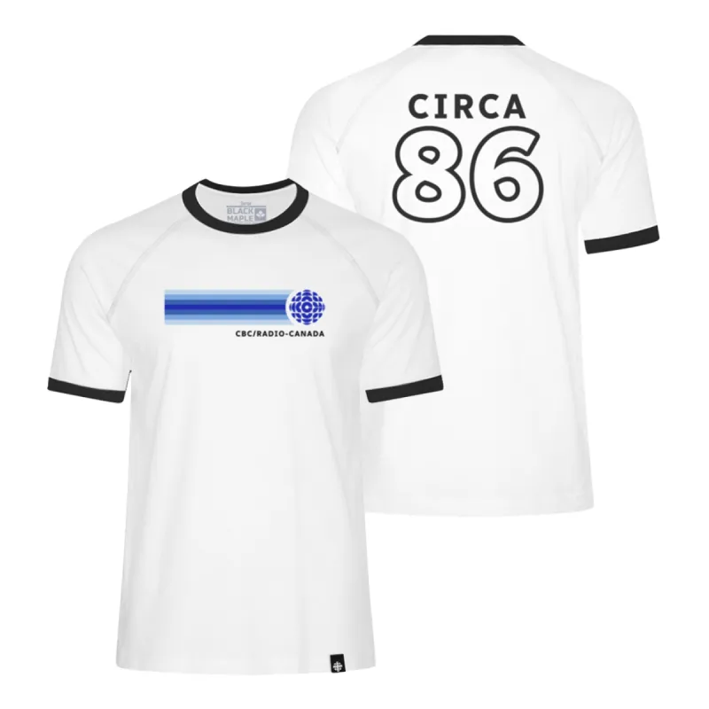 CBC 86 Retro Stripe Ringer Tee White with Black sold by Black Maple Trading