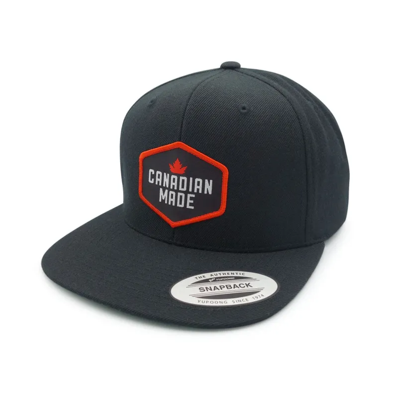 Canadian Made Black Flat Brim Snapback Hat sold by Black Maple Trading