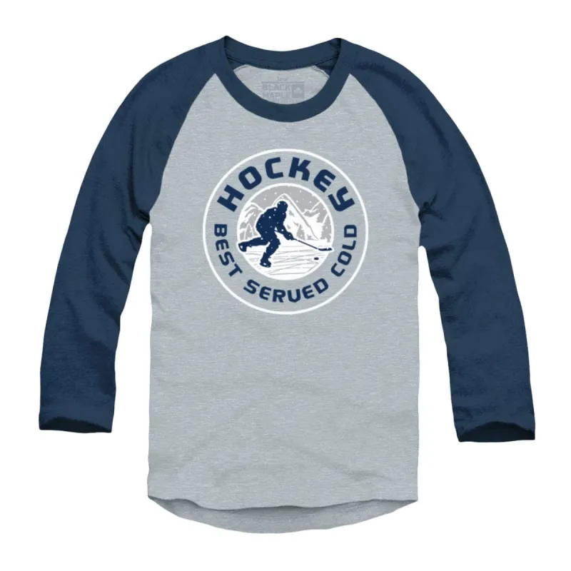 Hockey Best Served Cold Raglan Baseball Shirt sold by Black Maple Trading