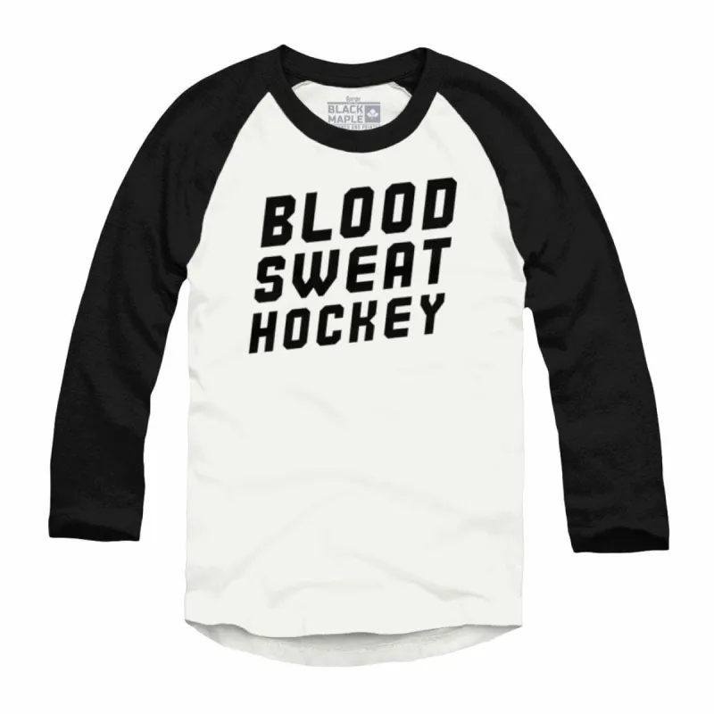 Blood Sweat Hockey Raglan Baseball Shirt White with Black sold by Black Maple Trading