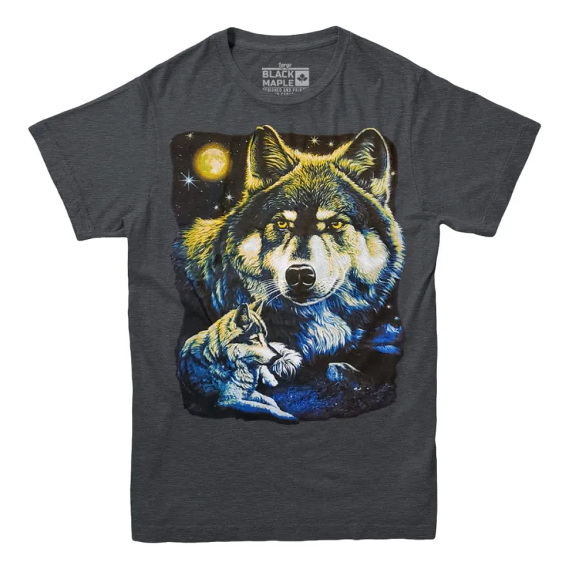 Wolf In The Moonlight Retro Wildlife T-shirt sold by Black Maple Trading