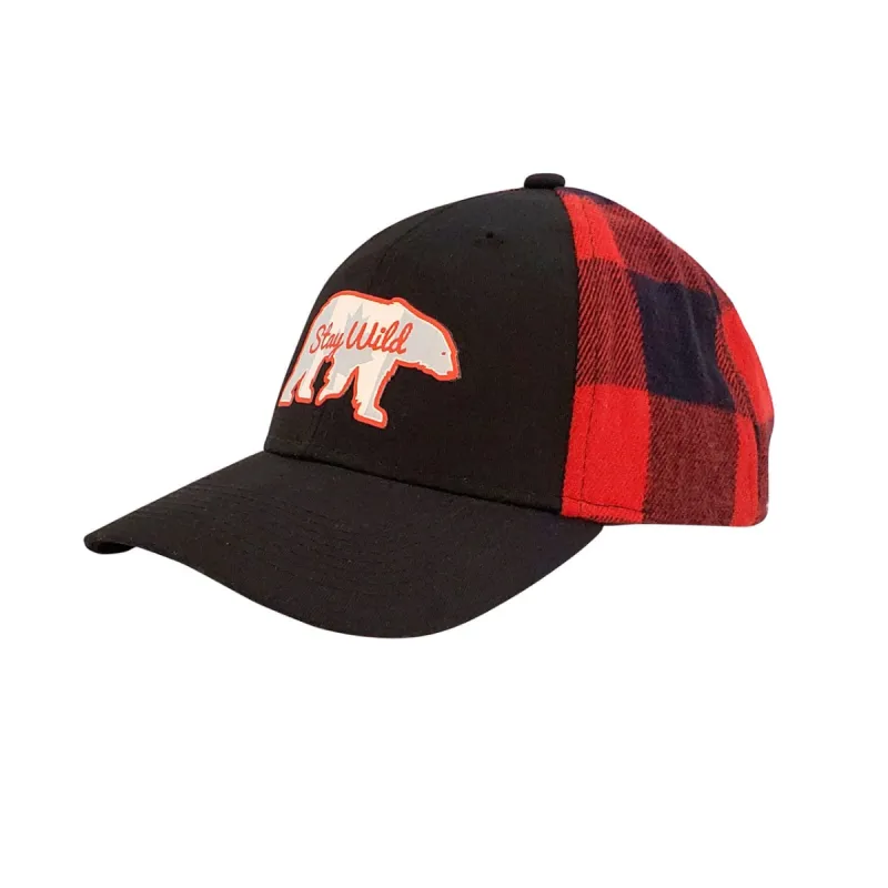 Stay Wild Polar Bear Red and Black Tartan Cap sold by Black Maple Trading