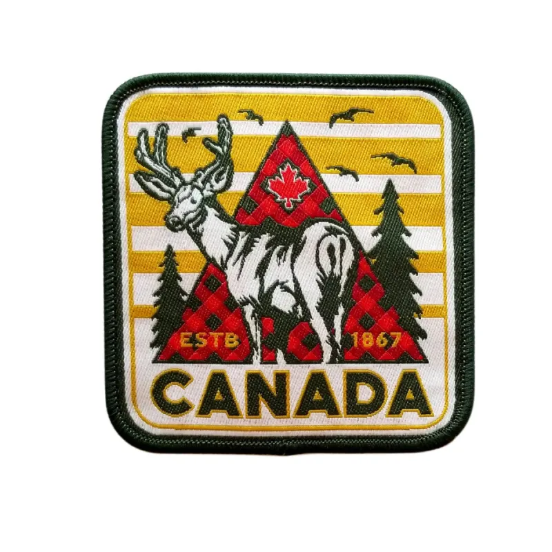 Canada Deer in Front of Mountains Iron On Patch sold by Black Maple Trading