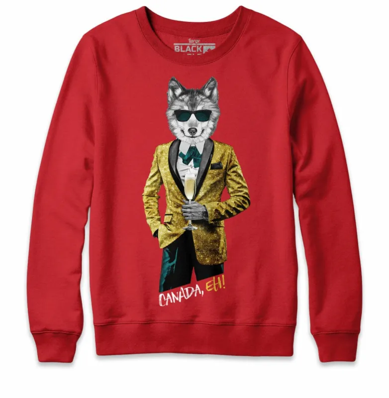 Tuxedo Wolf with Champagne Mens Crewneck Sweatshirt made by Black Maple Trading