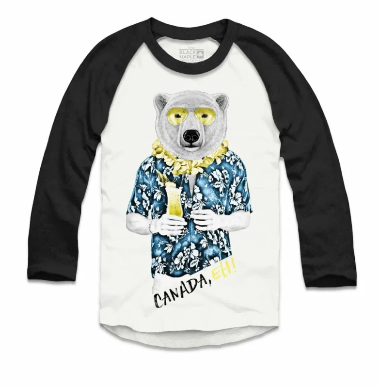 Polar Bear with Daiquiri Raglan sold by Black Maple Trading
