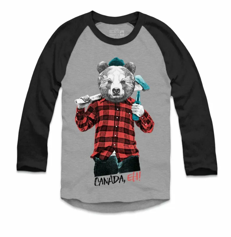 Lumberjack Bear with Beer Raglan sold by Black Maple Trading