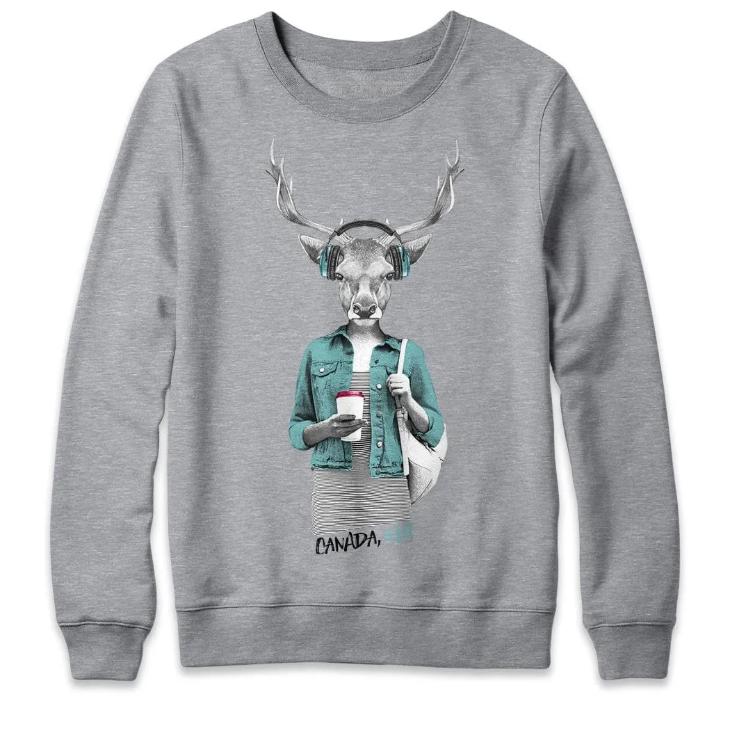 Deer with Latte Crewneck Sweatshirt sold by Black Maple Trading product image thumbnail 2