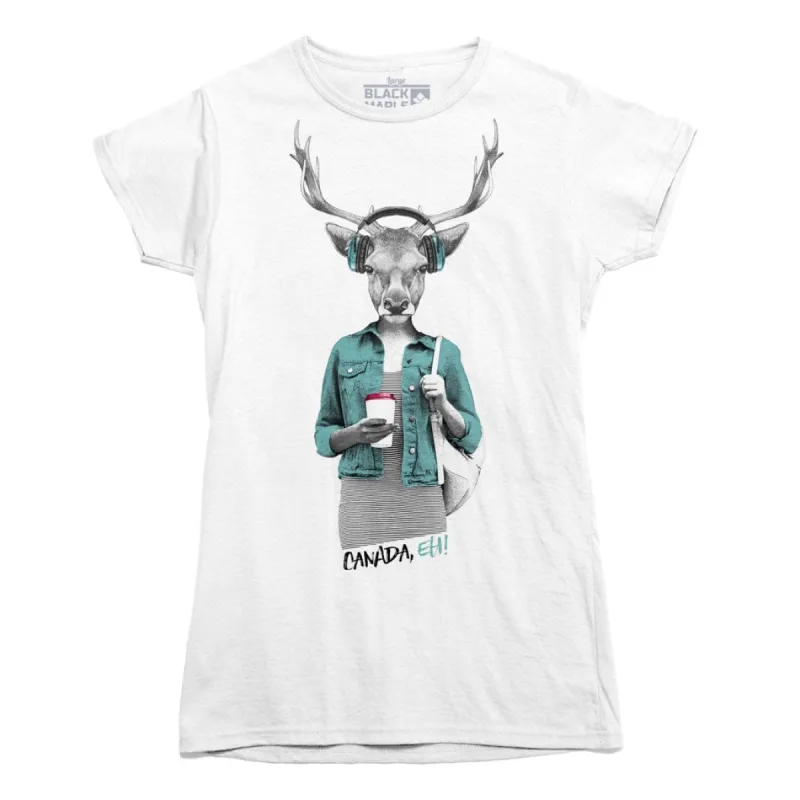 Deer with Latte Ladies T-shirt made by Black Maple Trading