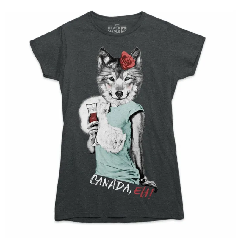 Lady Wolf with Wine Womens T-shirt sold by Black Maple Trading