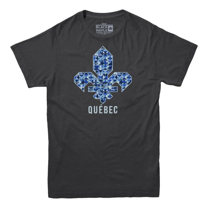 Quebec Patchwork Fleur de Lis T-Shirt sold by Black Maple Trading