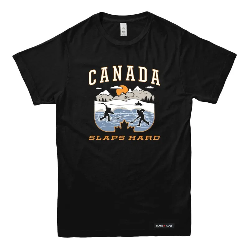 Canada Slaps Hard Pond Hockey T-shirt sold by Black Maple Trading