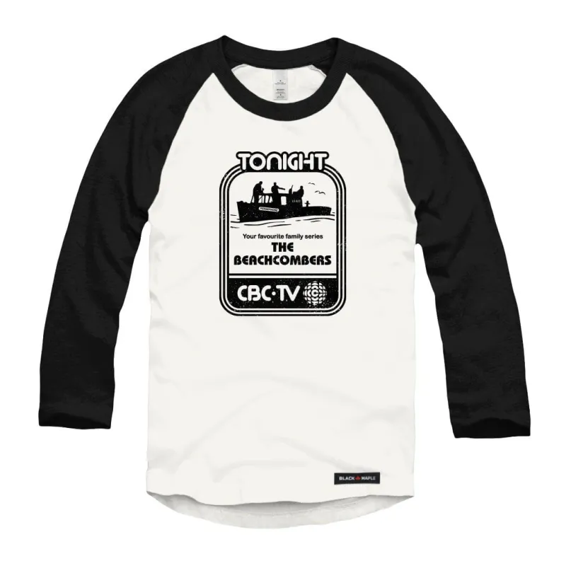 The Beachcombers Retro Ad Raglan Baseball Shirt sold by Black Maple Trading