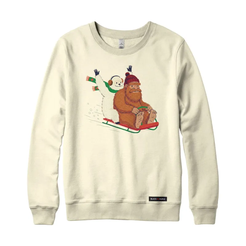 Yeti and Bigfoot Sledding Sweatshirt or Hoodie sold by Black Maple Trading