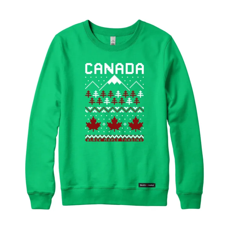 Ugly Christmas Sweater Faux-Knit Canada Crewneck Sweatshirt sold by Black Maple Trading