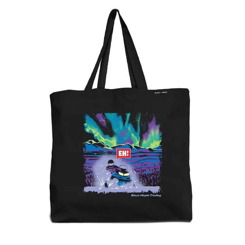 Eh! Snowmobile Northern Lights Tote Bag sold by Black Maple Trading
