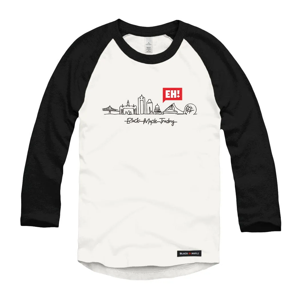 Eh! Montreal Skyline Raglan Baseball Shirt sold by Black Maple Trading