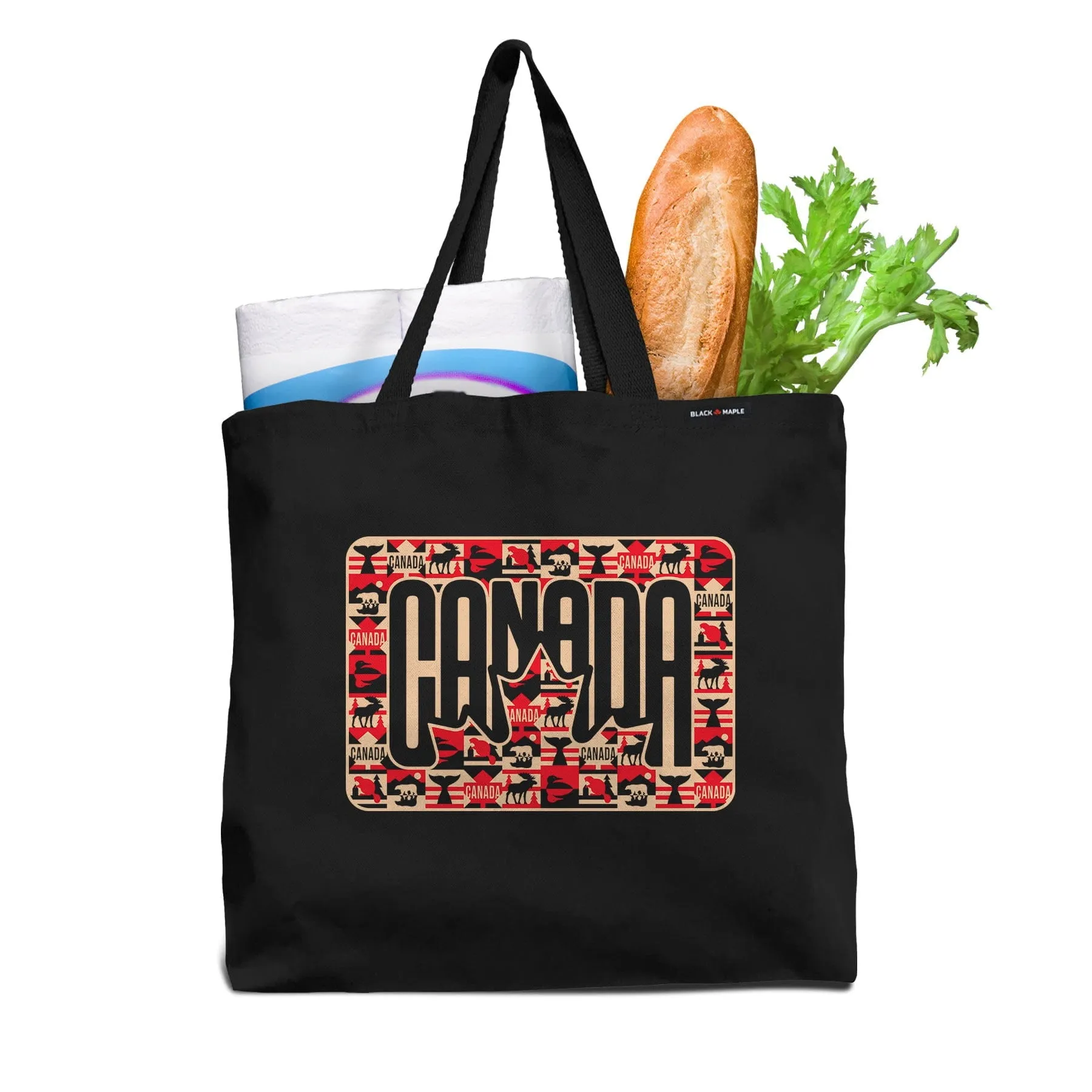 Canada Retro Leaf Patchwork Tote Bag sold by Black Maple Trading product image thumbnail 2