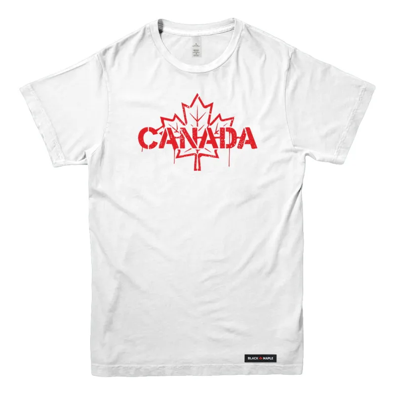 Canada Celebration Stencil Maple Leaf T-shirt made by Black Maple Trading