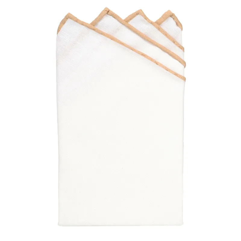 White/Tan Pre-Folded Linen Pocket Square sold by Haspel