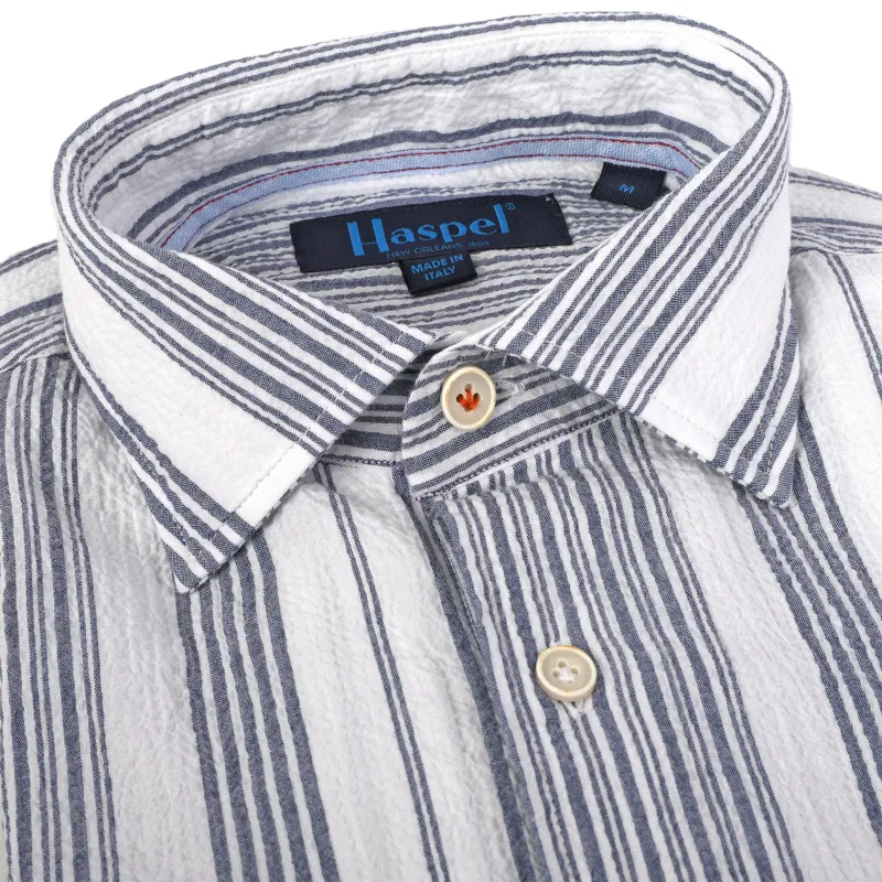 Kavanaugh Navy Blue Stripe Seersucker Long Sleeve Shirt sold by Haspel
