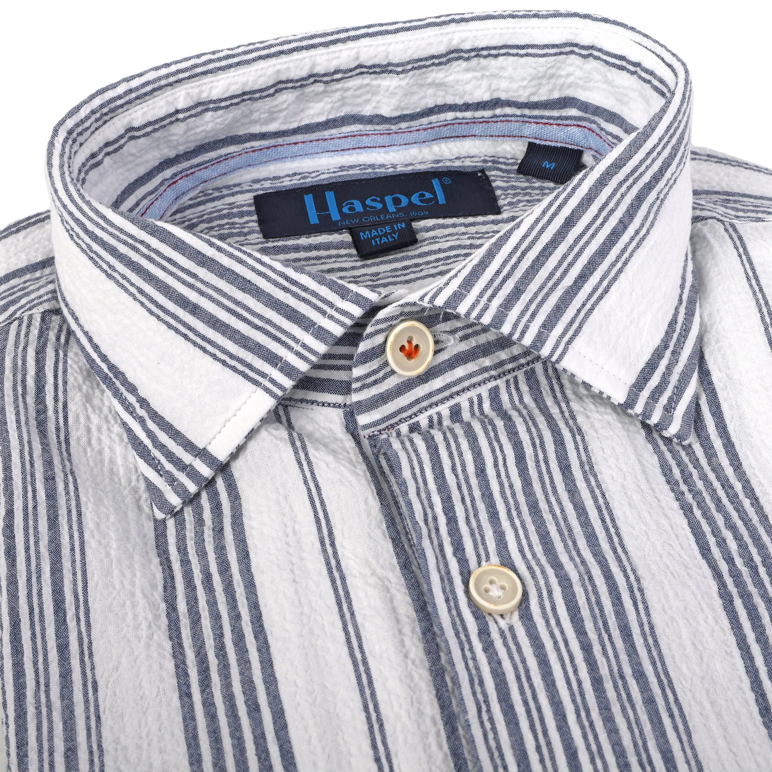 Kavanaugh Navy Blue Stripe Seersucker Long Sleeve Shirt sold by Haspel