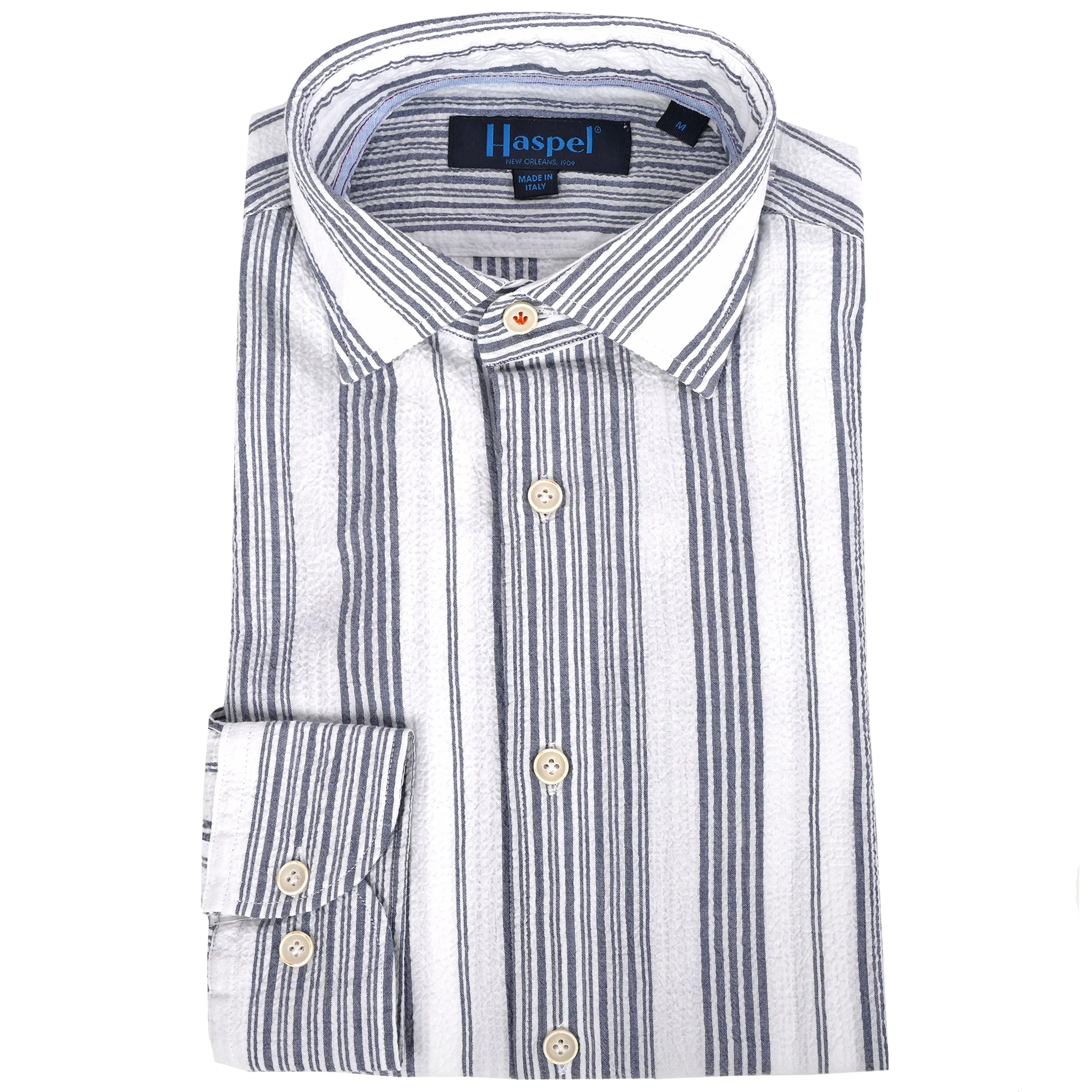 Kavanaugh Navy Blue Stripe Seersucker Long Sleeve Shirt sold by Haspel product image thumbnail 2