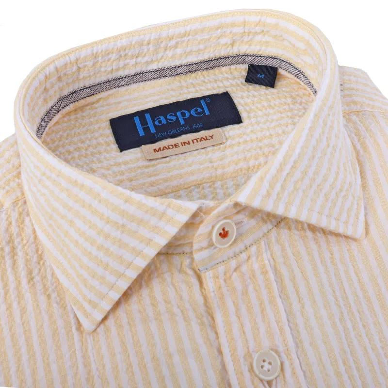 Riley Yellow Stripe Seersucker Short Sleeve Shirt sold by Haspel