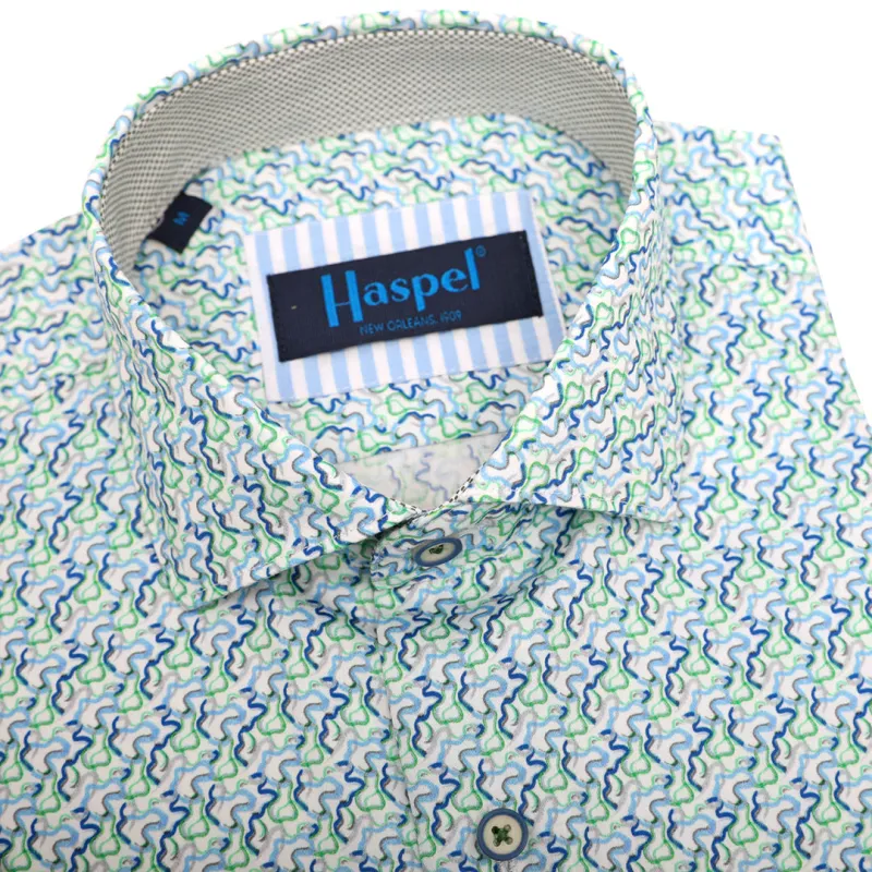 Seville Blue & Green Wave Long Sleeve Shirt sold by Haspel