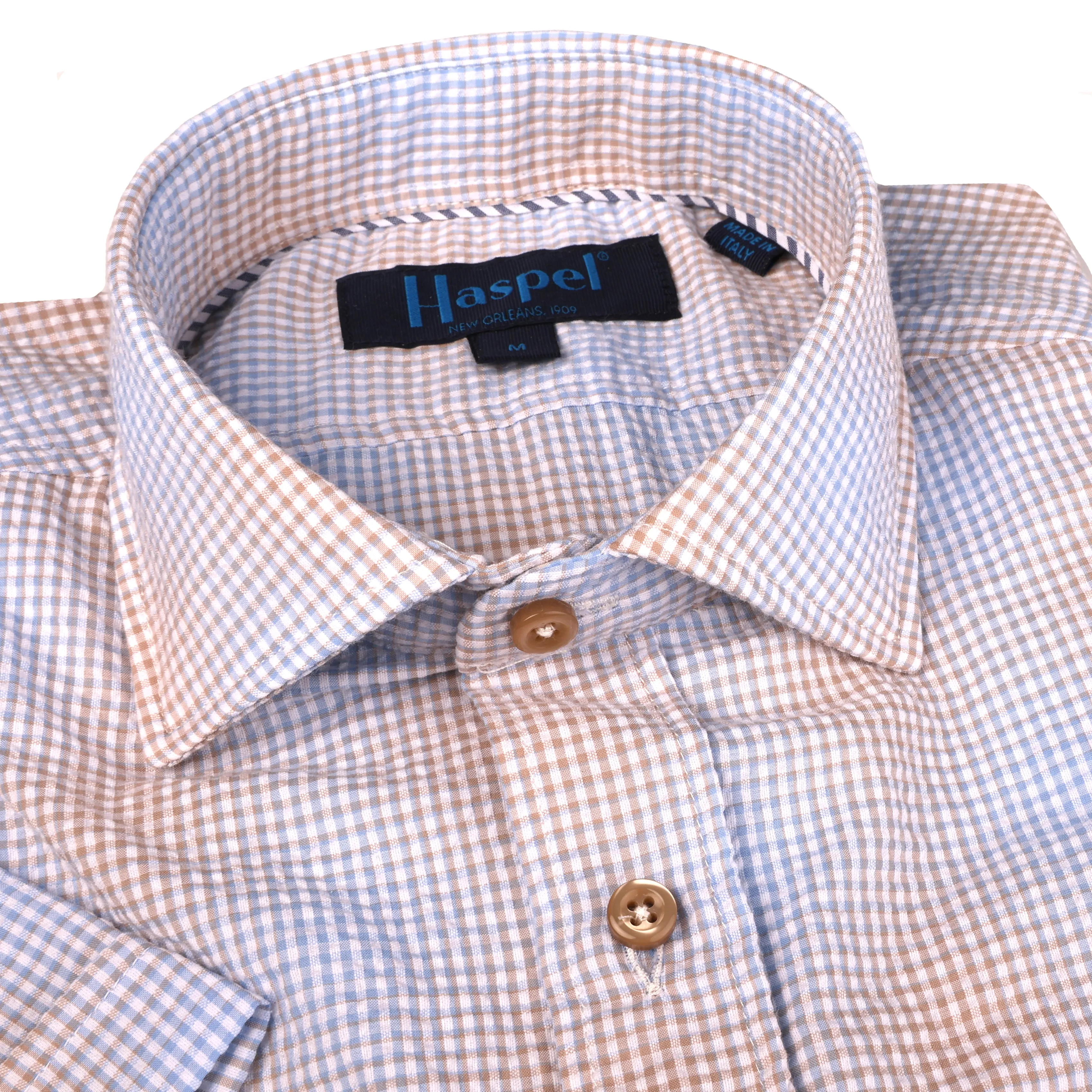 Freret Blue & Brown Mini Melange Check sold by Haspel