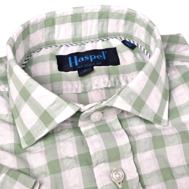 Freret Bold Sage Seersucker Check sold by Haspel