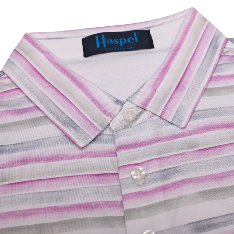 Clubhouse Violet & Gray Stripe Performance Polo sold by Haspel