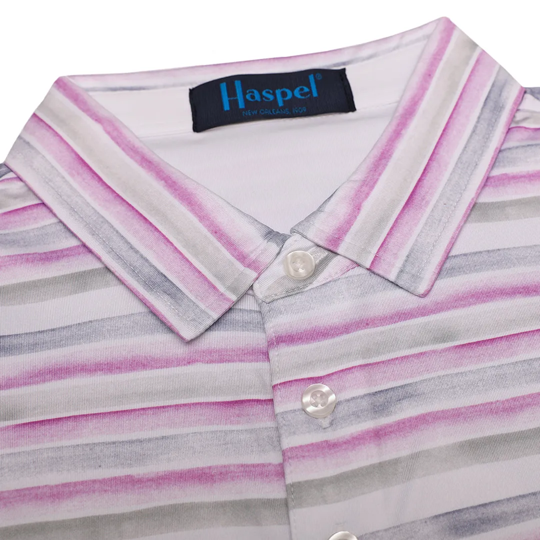 Clubhouse Violet & Gray Stripe Performance Polo sold by Haspel
