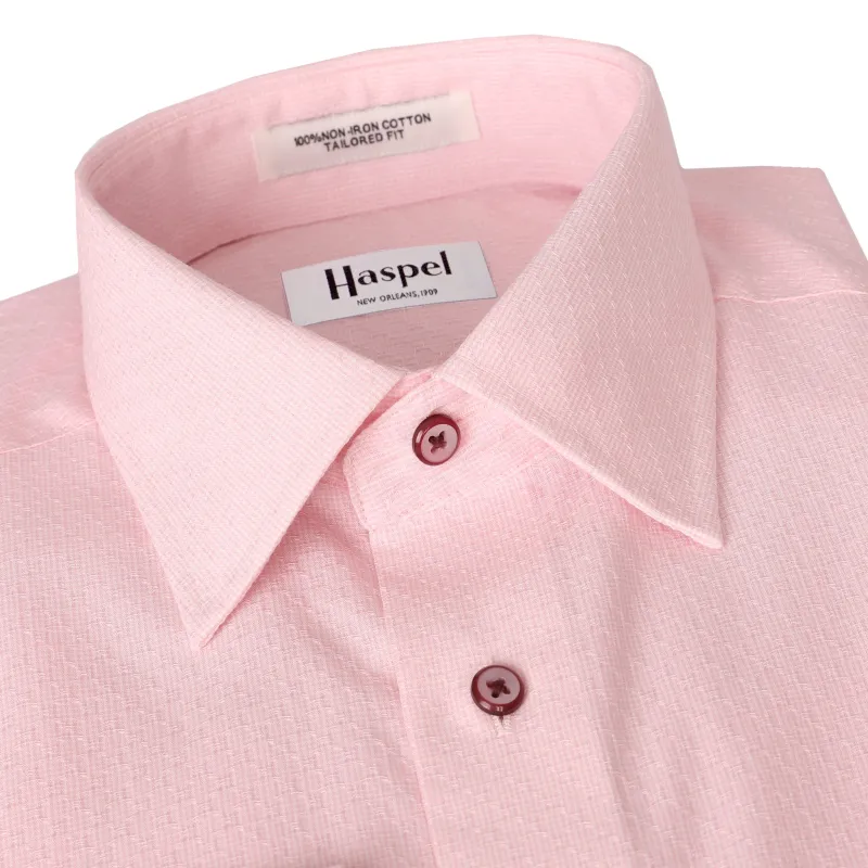 Dauphine Textured Pink Oxford (Tailored Fit) Dress Shirt - Spread Collar sold by Haspel