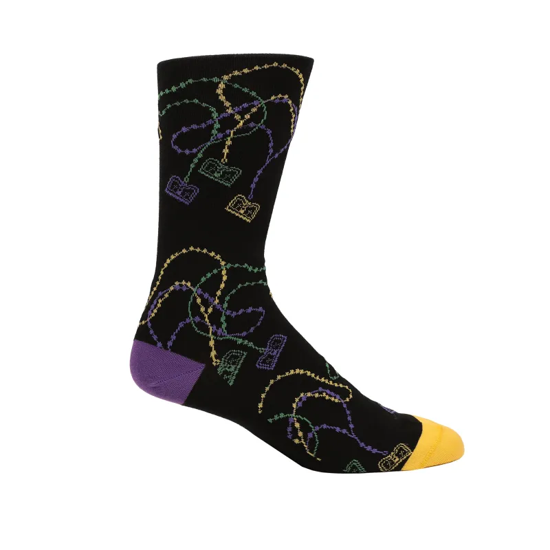 Purple, Gold, & Green Crown Beads Black Socks sold by Haspel