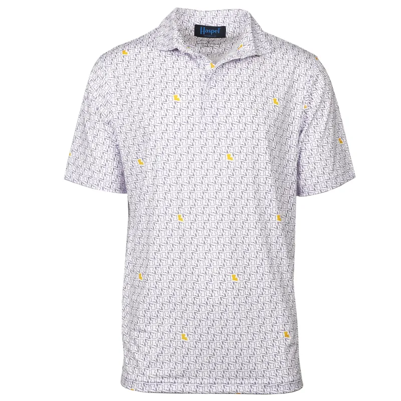 Purple & Gold Louisiana State Performance Polo sold by Haspel