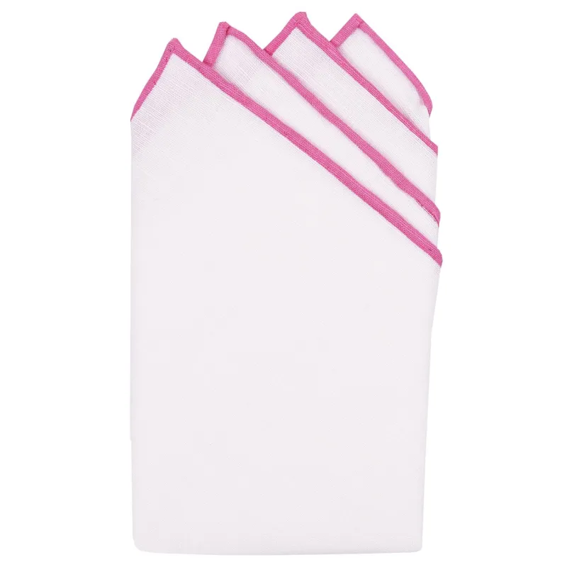 White/Pink Pre-Folded Linen Pocket Square sold by Haspel
