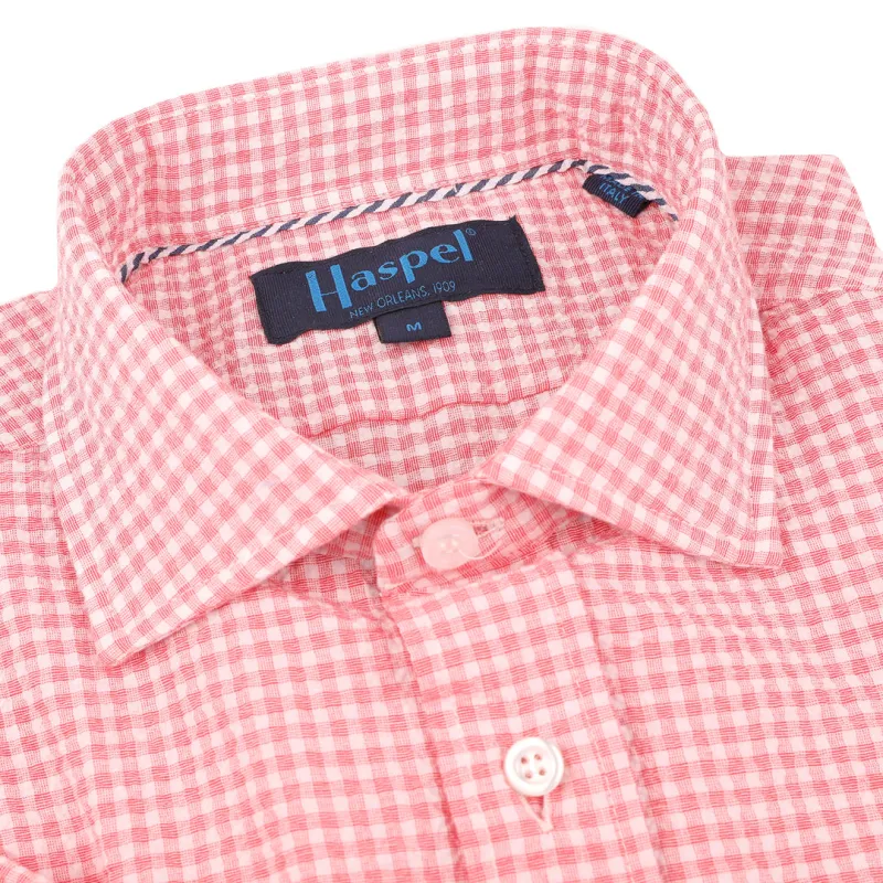 Freret Red Seersucker Check sold by Haspel