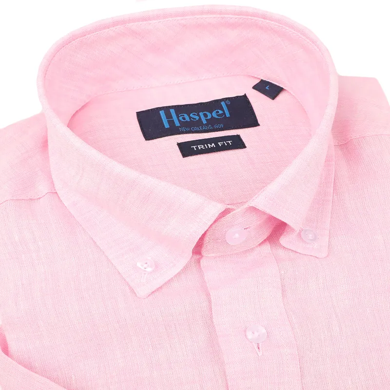 Sea Breeze Short Sleeve Pink Linen Shirt sold by Haspel
