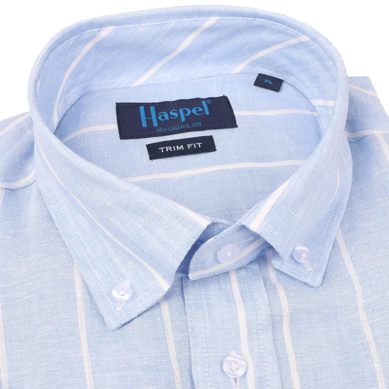 Sea Breeze Short Sleeve Blue Stripe Linen Shirt sold by Haspel