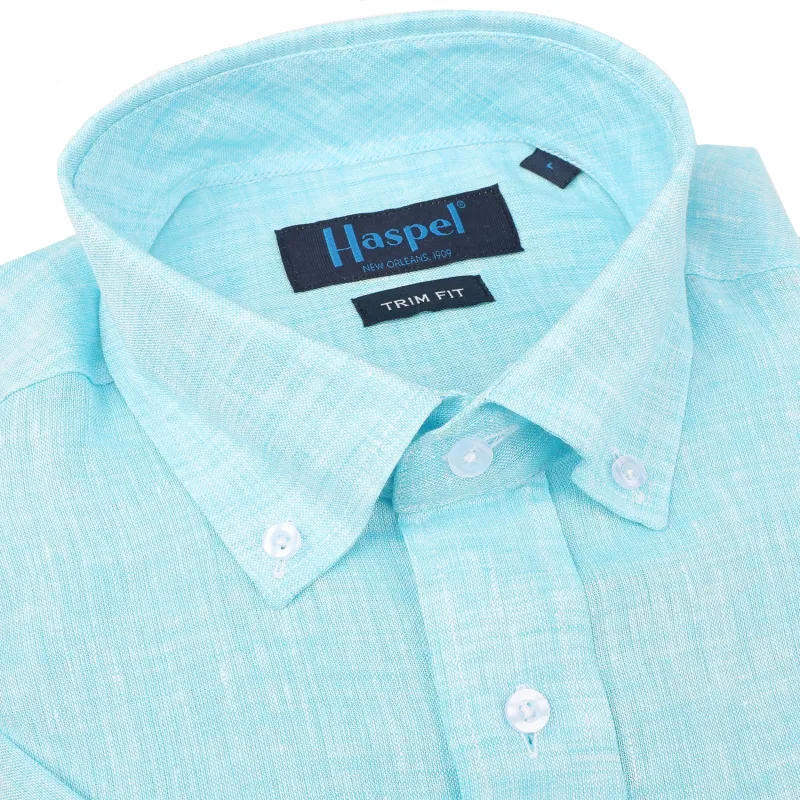 Sea Breeze Short Sleeve Teal Linen Shirt sold by Haspel