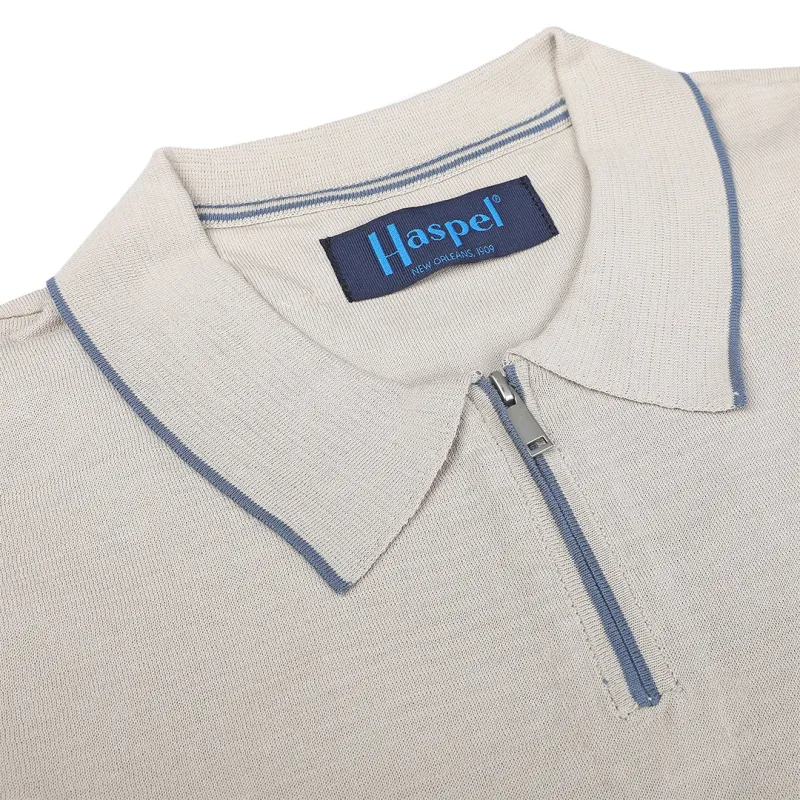 Richmond Khaki Classic Zipped Polo made by Haspel
