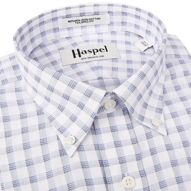 *** FINAL SALE *** Henry White Ground Box Plaid Button Down Trim Fit Dress Shirt made by Haspel