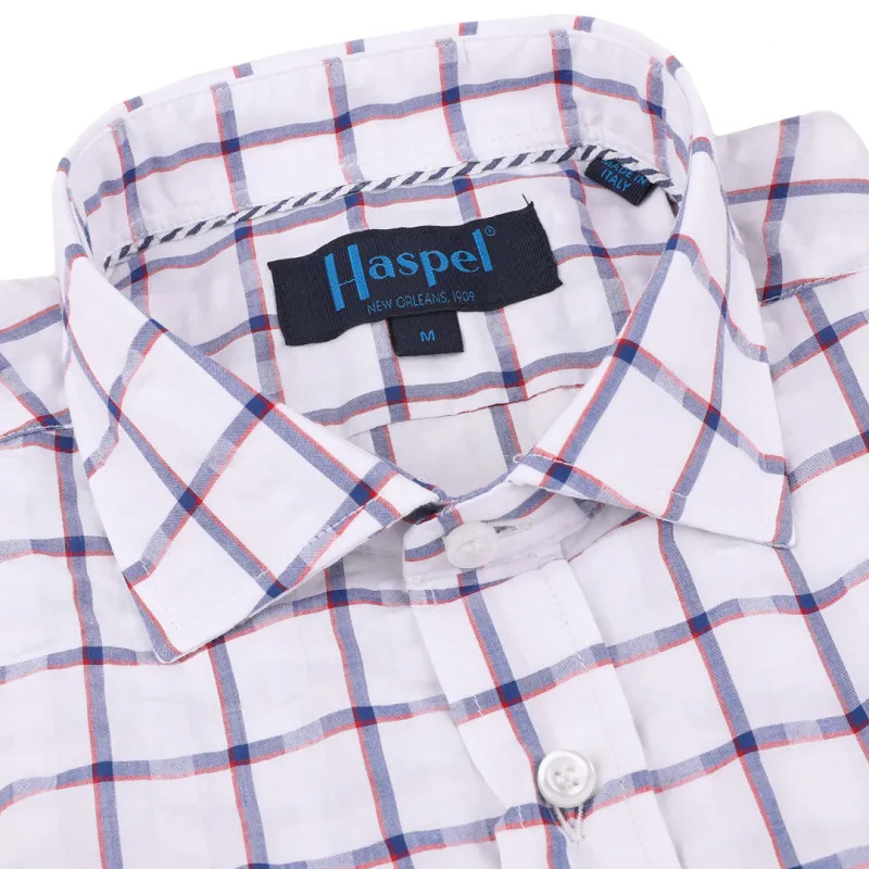 Chartres Red, White & Blue Seersucker Check sold by Haspel