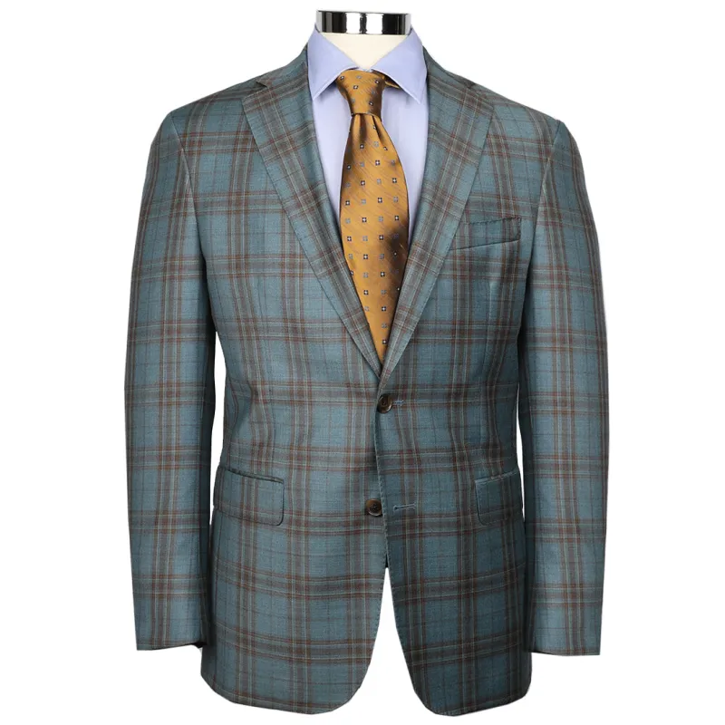 Audubon Azure with Brown Check Sport Coat made by Haspel