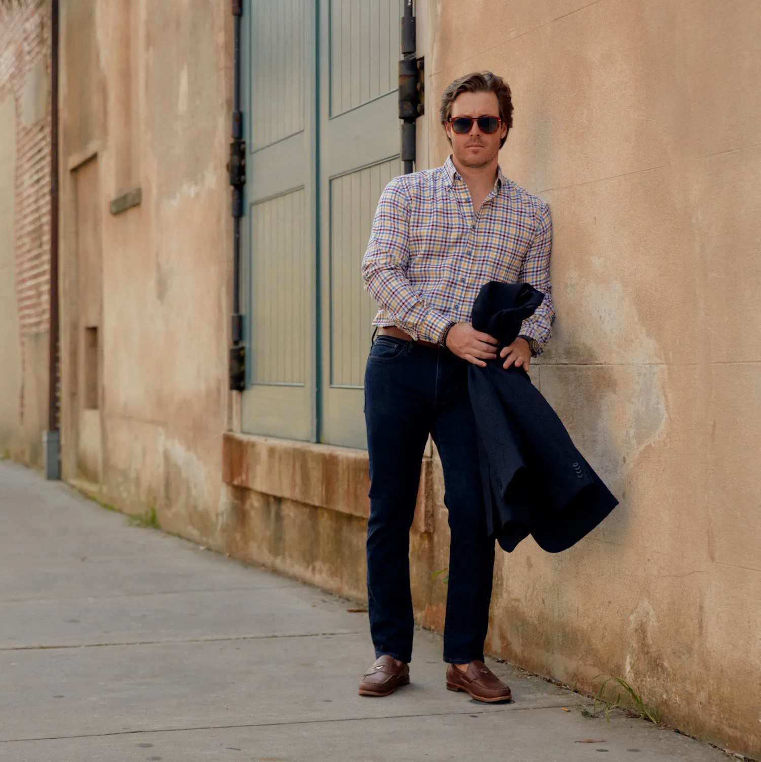 *** FINAL SALE *** Franklin Buttondown Yellow, Blue & Burgundy Brushed Plaid sold by Haspel product image thumbnail 2